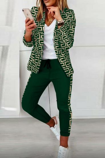 Completo blazer e pantaloni con stampa Nunzia, verde scuro