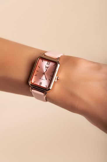 Orologio elegante con bracciale in ecopelle, rosa chiaro