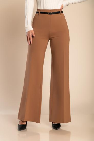Pantaloni lunghi eleganti con gamba dritta, color cammello