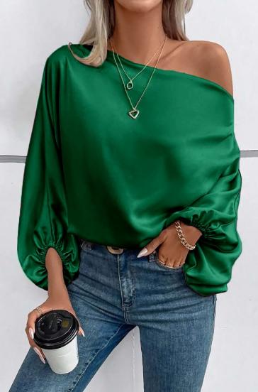 Blusa elegante con scollo asimmetrico, verde