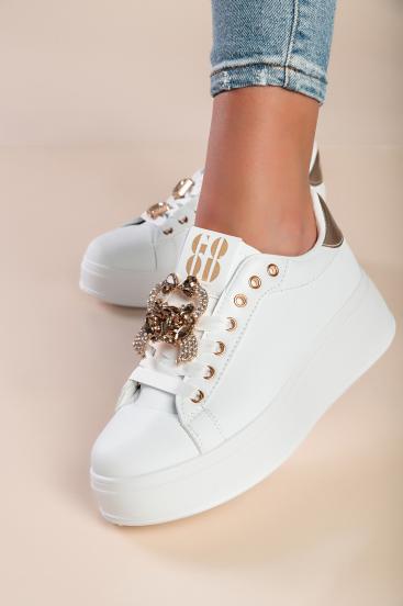 Sneaker fashion con dettaglio decorativo, colore bianco/oro