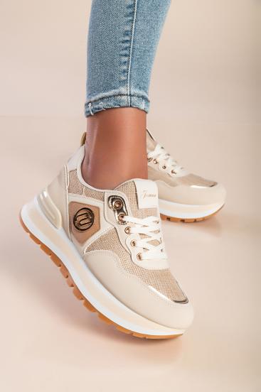 Sneakers fashion con dettaglio decorativo, beige