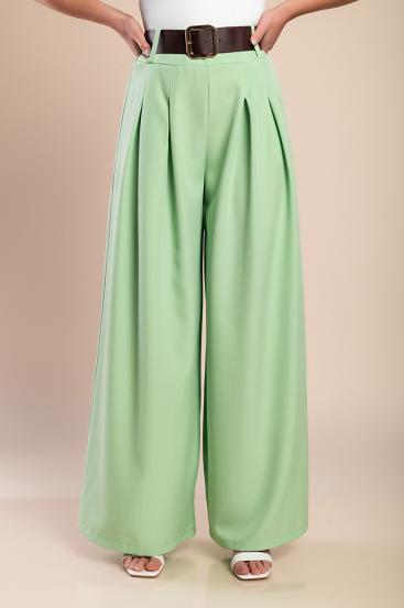 Pantaloni lunghi eleganti con cintura, colore verde chiaro