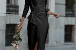 Elegante abito a portafoglio e balze Brynlee, nero