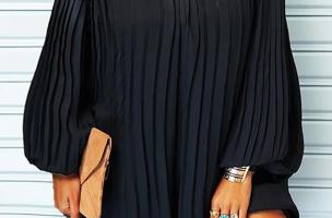 Elegante mini abito plissettato Cremona, nero