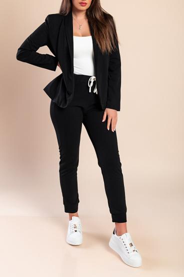 Completo di pantaloni e blazer elegante senza lettere Estrena, nero-nero