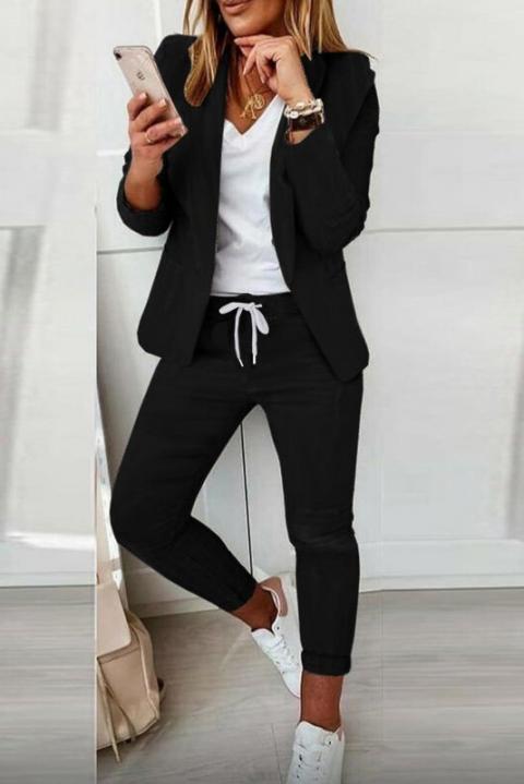 Completo di pantaloni e blazer elegante senza lettere Estrena, nero-nero