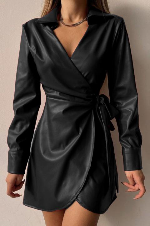 Mini abito elegante in ecopelle con chiusura pieghevole Pellita, nero