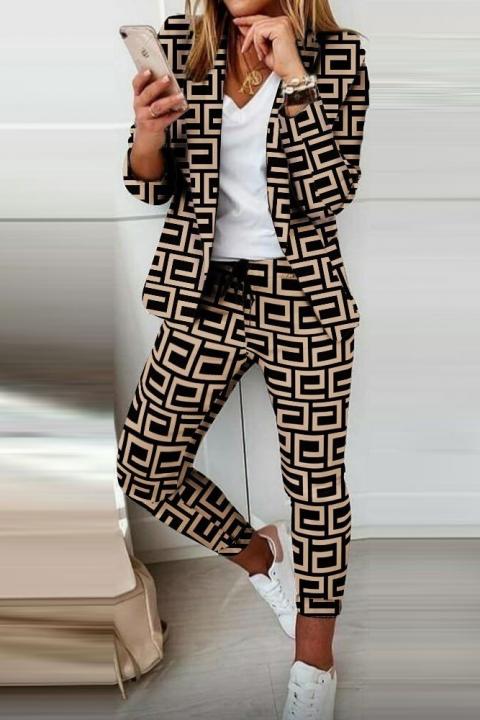 Completo pantalone con blazer elegante con stampa geometrica Nunzia, nero-beige