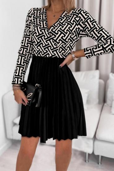 Elegante mini abito con gonna plissettata e stampa geometrica  Leonessa, nero