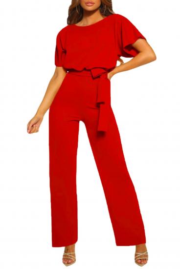 Tuta fashion con ampi pantaloni lunghi e maniche corte  Nelia, rossa