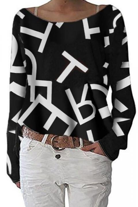 Camicia elegante con maniche lunghe e stampa lettere Osmana, nera