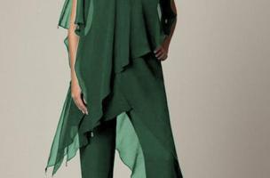 Set di elegante tunica traslucida e pantaloni lunghi Claudette, verde