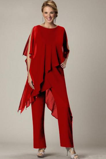 Set di elegante tunica trasparente e pantaloni lunghi Claudette, rosso