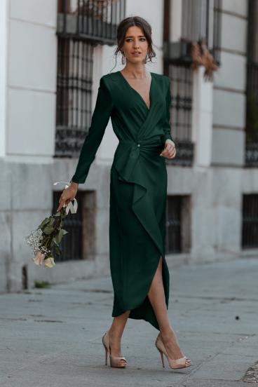 Elegante abito a portafoglio e balze Brynlee, verde scuro