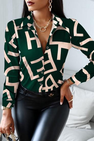 Blusa elegante con stampa lettere Medelina, verde