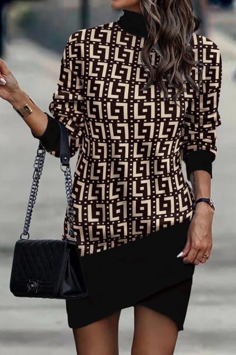 Elegante mini abito con stampa geometrica Trina, nero e beige