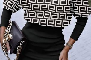 Mini abito a maniche lunghe con stampa geometrica Lenta, bianco e nero