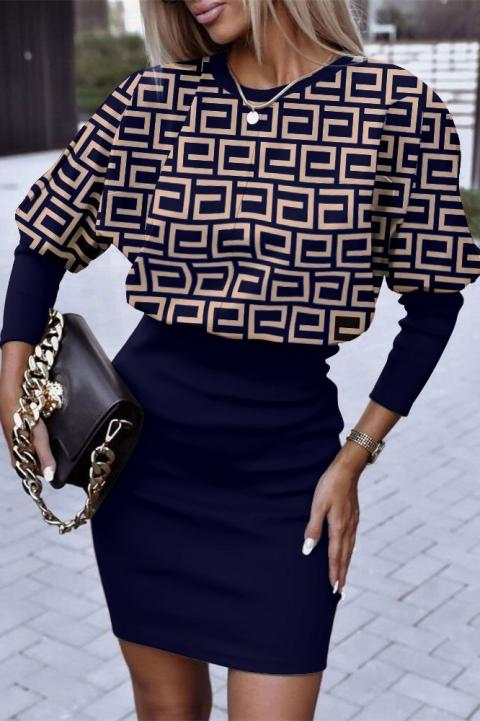 Mini abito a maniche lunghe con stampa geometrica Lenta, blu scuro