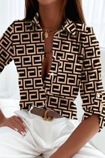 Elegante blusa con stampa geometrica Lavlenta, nera e beige