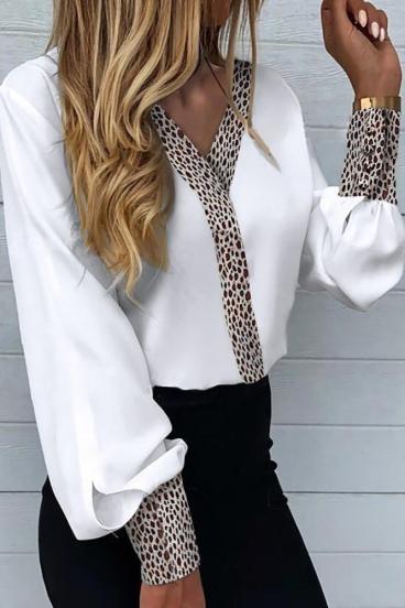 Elegante blusa con stampa leopardata Polina, bianca