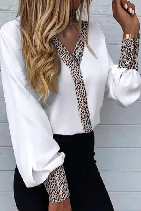 Elegante blusa con stampa leopardata Polina, bianca