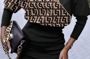 Mini abito elegante con stampa geometrica Nyca, nero/beige