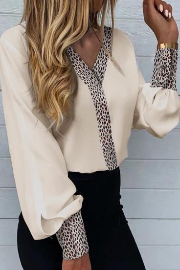 Blusa elegante con stampa leopardata Polina, beige