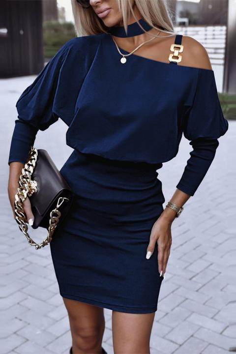 Mini abito elegante con scollo asimmetrico Verrina, blu scuro