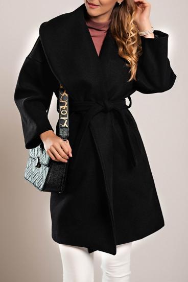 Elegante cappotto corto con ampio scollo, colore nero