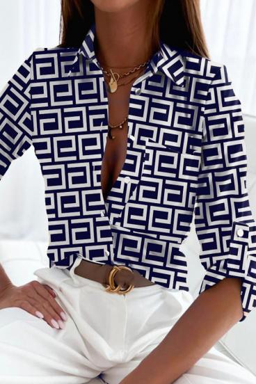 Blusa elegante con stampa geometrica Lavlenta, blu scuro