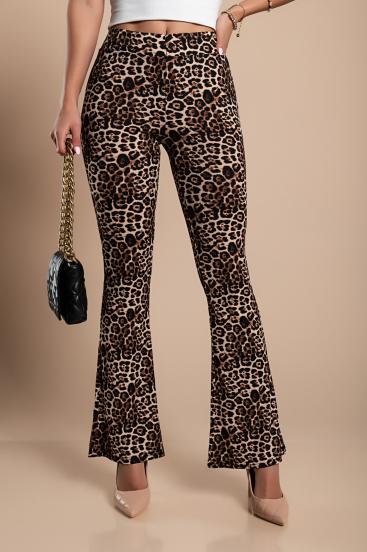 Pantaloni a zampa con stampa leopardata, beige