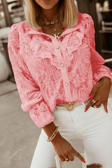 Camicia elegante con ricami e balze  Laroya, rosa