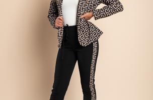 Completo pantalone con blazer elegante con stampa geometrica Nunzia, beige
