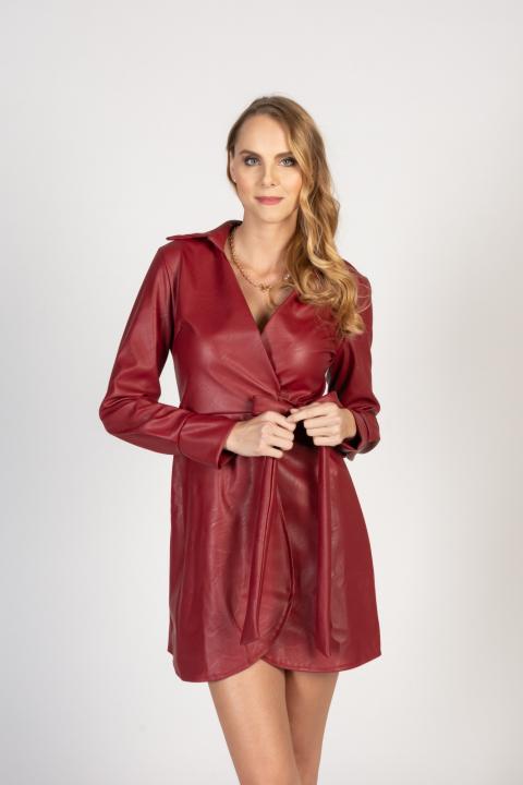 Mini abito elegante in ecopelle con chiusura pieghevole Pellita, rosso