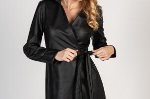 Mini abito elegante in ecopelle con chiusura pieghevole Pellita, nero