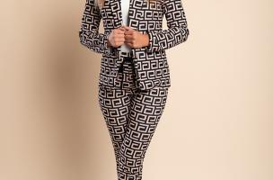 Completo pantalone con blazer elegante con stampa geometrica Nunzia, nero-beige