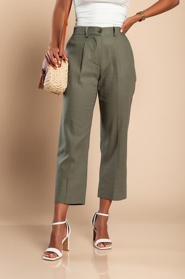Pantaloni eleganti in lino, verde oliva
