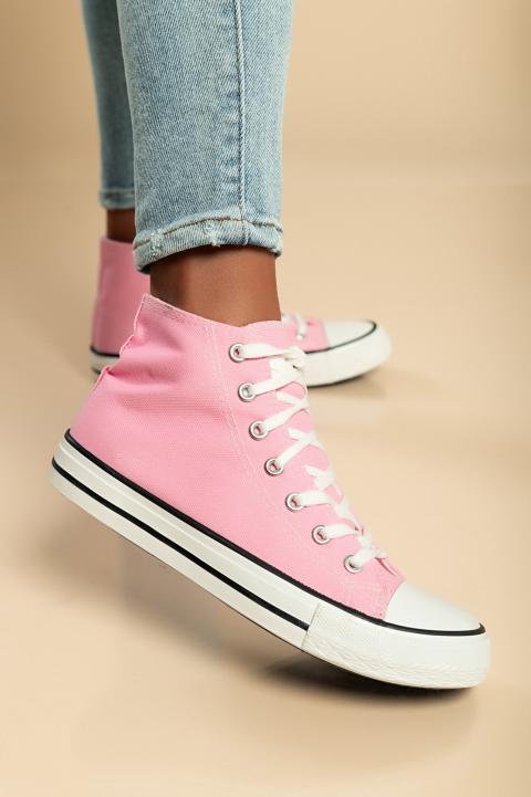 Sneaker fashion alta in tessuto, colore rosa