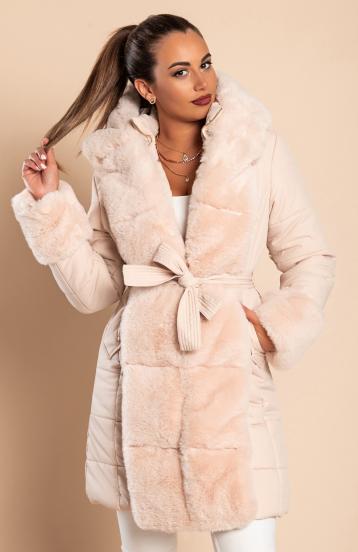 Giubbotto imbottito con pelliccia sintetica, colore beige