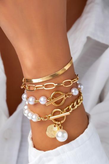 Set di quattro bracciali con perline decorative, colore oro
