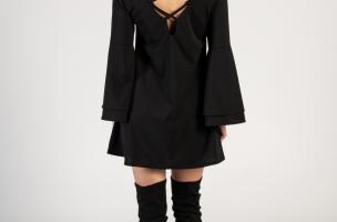 Vestito mini con maniche a campana Rania, nero