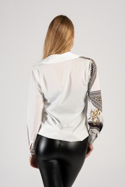 Camicia elegante in finto raso con stampa Rustica, bianco