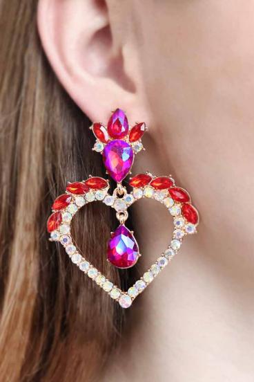 Eleganti orecchini a forma di cuore, ART365, colore rosso