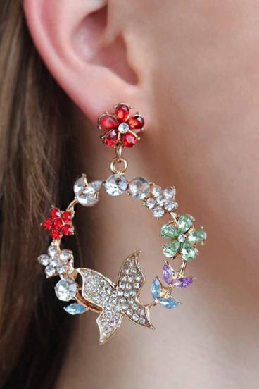 Eleganti orecchini a bottone con strass, ART386, multicolore