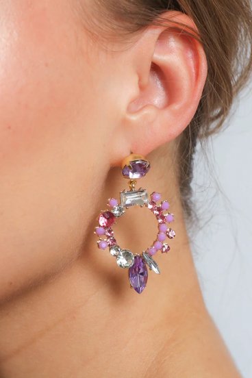 Eleganti orecchini pendenti con strass, ART1049, multicolore