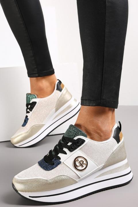 Sneakers fashion con dettaglio decorativo, FF525, colore oro
