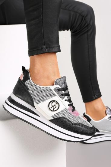 Sneakers fashion con dettagli decorativi, FF525, nere