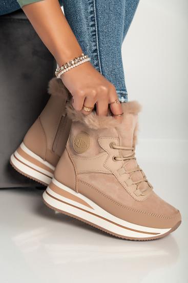 Sneakers alla moda in pelle artificiale e tessuto, SG206, kaki