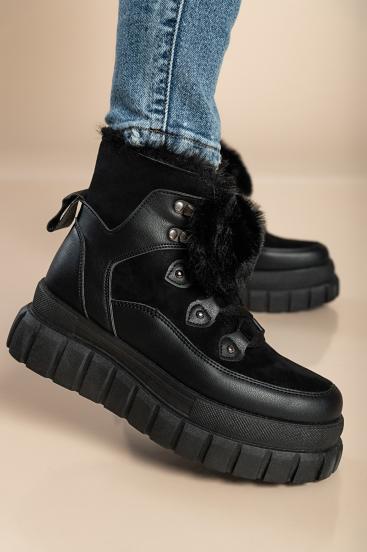 Sneakers con pelliccia sintetica, W0YD654123, nere
